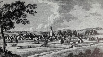 Schwarz-weiß Ansicht der Stadt aus dem Jahr 1815