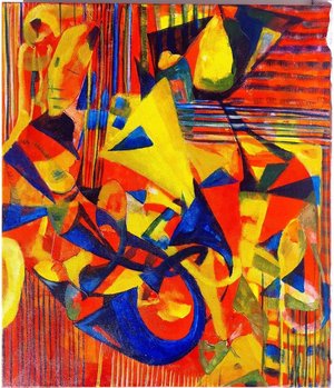 Kunstwerk Acryl auf Leinwand; Farben: Rot, orange, gelb, blau, grün