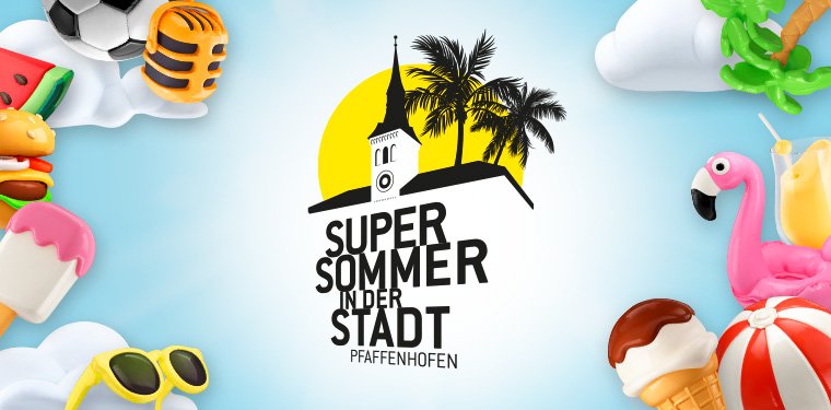 Logo und Werbebanner für den Super Sommer in der Stadt