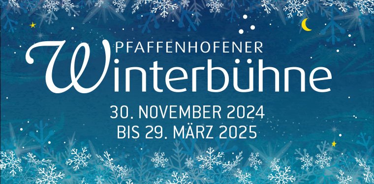 Logo der Winterbühne in blau mit Sternen und Schneeflocken