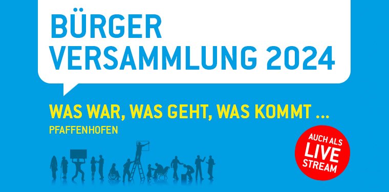 blauer Hintergrund, weiße Sprechblase mit "Bürgerversammlung 2024" als Text